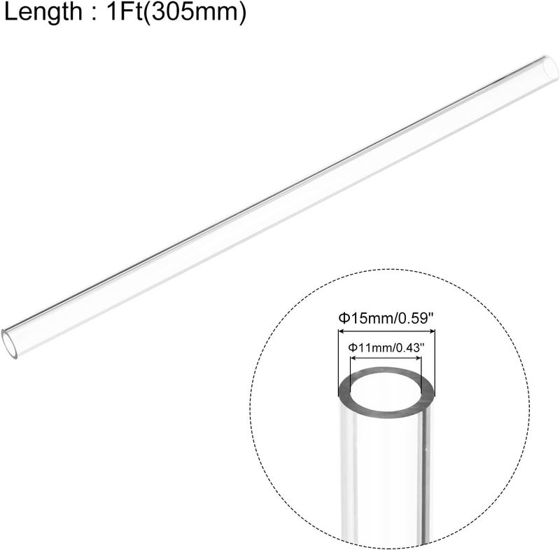 uxcell Clear Rigid Tubing Pipe 11mm ID x 15mm OD 1Ft(305mm) Round Plastic Tube - Image 2